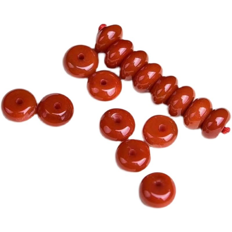 天然南红玛瑙隔片散珠子算盘珠DIY 满色满肉柿子红 文玩菩提隔片