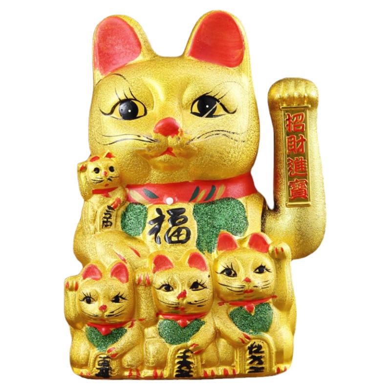 五福招财猫摆件电动摇手大小号陶瓷猫发财猫创意店铺开业招财进宝