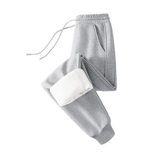 真维斯秋冬灰色休闲运动裤子女2026新款加绒加厚宽松大码束脚卫裤