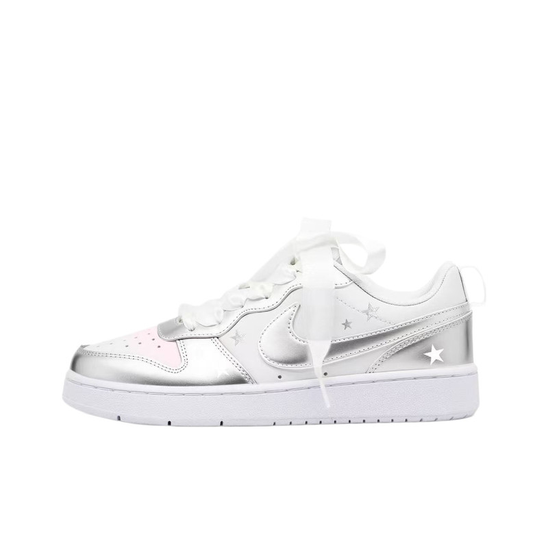 球鞋定制Nike Court Borough 雾粉银 清新时尚 星星 低帮女子板鞋