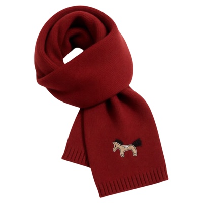 纯羊毛小马刺绣红色围巾男士