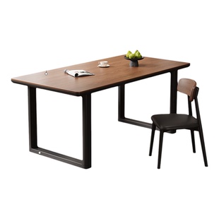 蓝色理想全实木大板桌餐厅黑胡桃木餐桌家用吃饭桌子靠墙办公桌