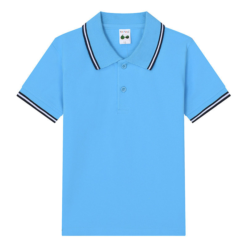 中学生校服纯棉短袖夏季儿童POLO衫T恤白色翻领中大童小学生校服