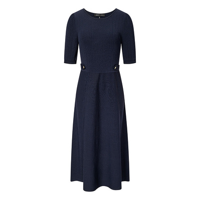 BCBG春夏时尚气质夏日慢人风感净色圆领A字收腰针织连衣裙女