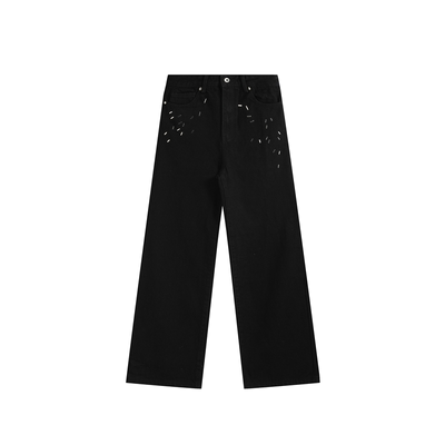 (noE)碎钉装饰直筒15盎司牛仔裤