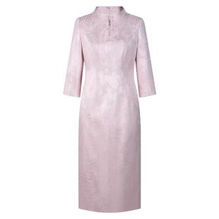 JAN AN NO简爱诺粉色桑蚕丝盘口设计修身旗袍裙礼服裙J2560346LQ