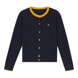 【减龄针织】诗篇专选学院风拼色纽扣长袖羊绒针织开衫女2025款