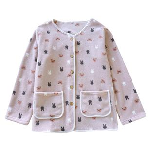 摇粒绒睡衣上衣女冬季加厚款法兰绒保暖珊瑚绒清新卡通加绒家居服