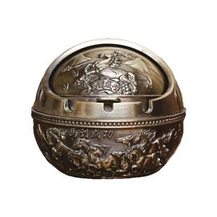 高档带盖烟灰缸办公室家用客厅复古防飞灰防摔大容量创意个性烟缸