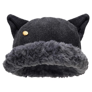 复古可爱猫耳双面戴渔夫帽子女秋冬季保暖包头帽加绒护耳帽显脸小