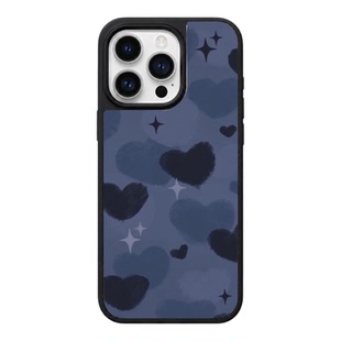 午夜蓝晕染爱心四角星适用苹果14手机壳Y2K千禧风小众iphone15大孔二合一磨砂16韩系女款17pro好看甜酷辣妹