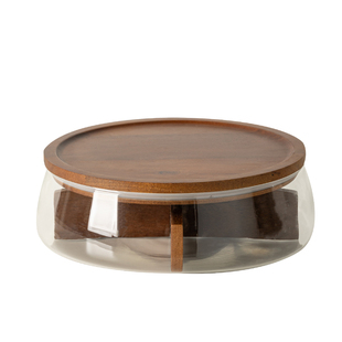 密封果盘简约透明玻璃坚果盘家用水果普洱茶饼收纳盒带盖零食分格