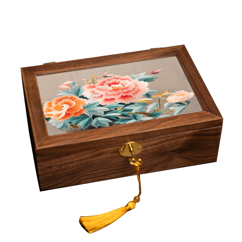 苏绣摆件首饰盒国风双面绣收纳珠宝配饰带锁盒子中式刺绣工艺礼品