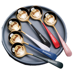 叮当猫不锈钢勺子可爱家用ins汤勺创意哆啦A梦甜品圆勺轻奢耐高温