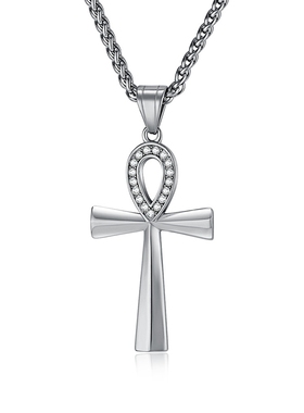 欧美嘻哈安卡镶钻十字架项链个性小众钛钢男潮新款古埃及吊坠配饰