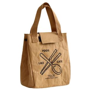 可水洗牛皮纸便当袋饭盒收纳袋防水防油上班通勤户外保温便当包