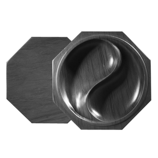 天然原石书法书画太极八卦歙砚文房四宝砚台徽墨初学双池实用带盖5寸6寸8寸砚台墨池容量大密封性好