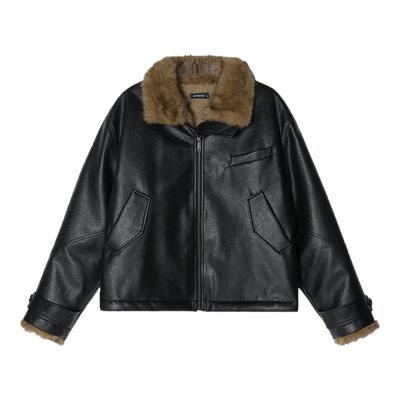 【皮毛一体】Unvesno(UN)斯拉夫皮草领座山雕重磅贵气短保暖夹克