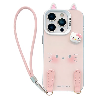 ins风小清新腮红小猫挂绳保护套