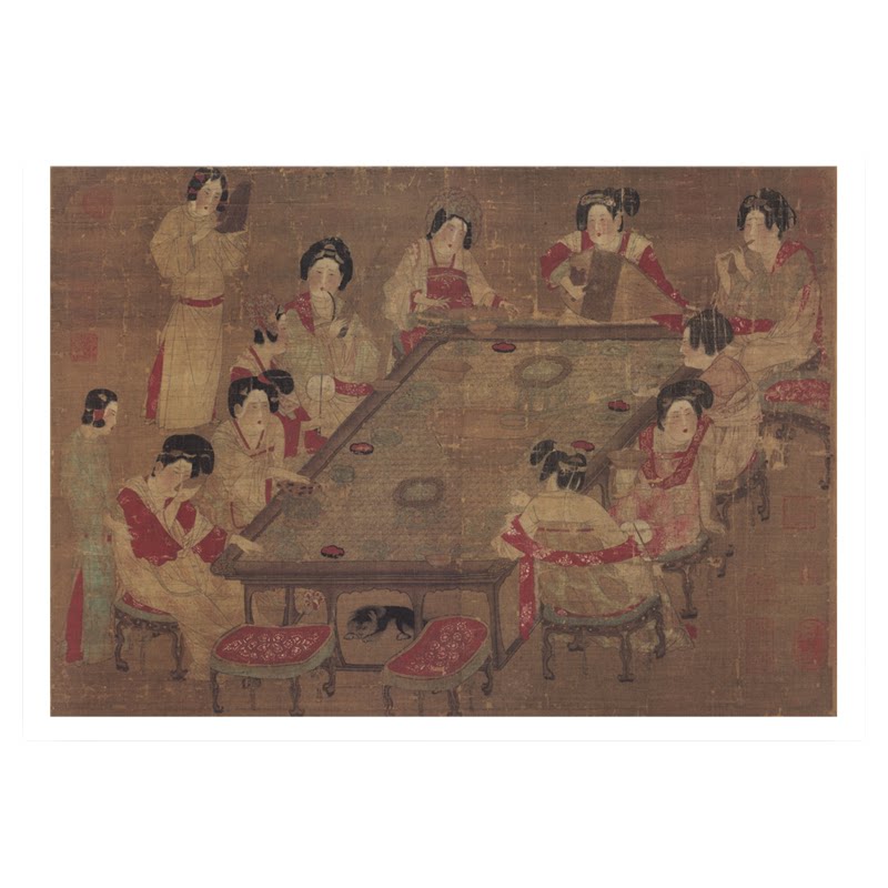 唐代佚名《宫乐图》古代仕女画轴