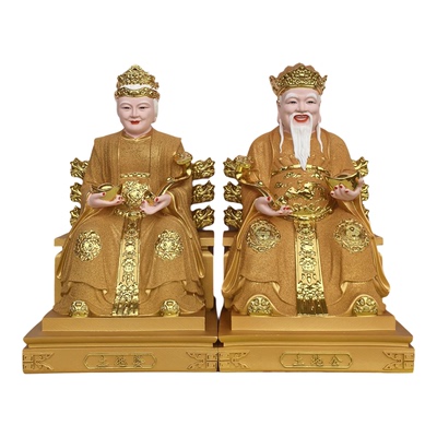 土地公土地婆神像树脂沙金