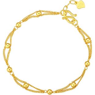 周大生黄金转运金珠手链女足金路路通双层光珠小金珠手串生日礼物