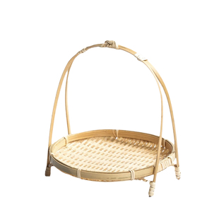 三层水果茶点盘多层竹编圆形提手糕点托盘糖果架子盘桌面茶几商用