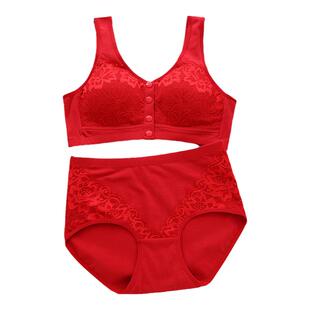 本命年红色文胸罩中老年人妈妈纯棉内衣女内裤大码属马年礼物套装