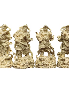 四大天王木雕实木神像摆件4寸