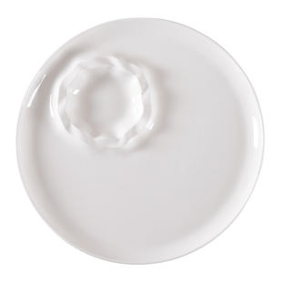 纯白陶瓷圆盘带醋碟白灼虾盘子家用饺子盘 商用摆盘 酒店餐厅餐具