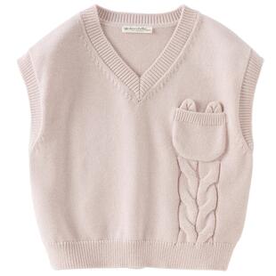 戴维贝拉儿童毛衣女童背心2026春装新款纯棉针织无袖马甲宝宝坎肩