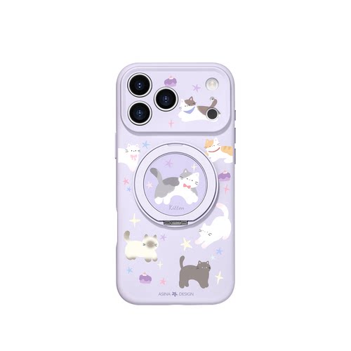 紫星芒小猫适用iPhone17Promax手机壳新款苹果16Pro磁吸带支架套Bo3液态硅胶支点ip15高级感13pm全包好看女