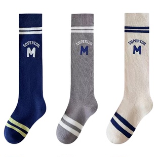 儿童袜子女童运动长筒袜2025秋冬新款男童足球袜韩版小腿袜 3双装