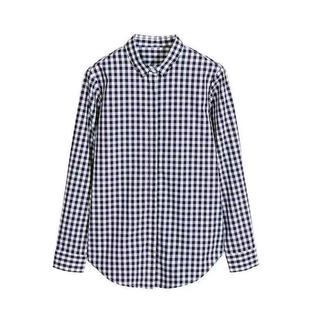2025春装新款蓝色小格子衬衫女长袖纯棉气质衬衣职业宽松休闲上衣