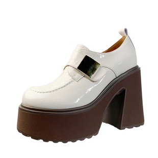 小个子厚底女鞋全真皮粗高跟单鞋学院风漆皮乐福鞋松糕休闲鞋四季