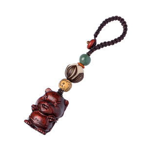 高档紫檀木生肖鼠牛虎兔龙马马羊猴鸡狗猪钥匙扣挂件手机挂坠绳链