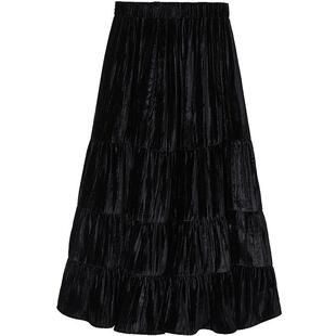 Oece冬装新款女装法式甜心复古气质高腰丝绒半身裙