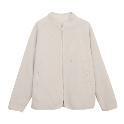 米色日系休闲立领摇立绒外套