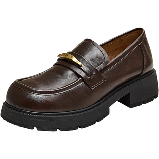 天美意2025秋新款厚底百搭纯色一脚蹬jk学院女乐福鞋KE071CM5