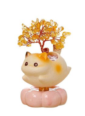 摆件黄水晶小猫办公室新款转转