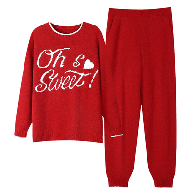 半边绒睡衣女加厚秋冬红色本命年