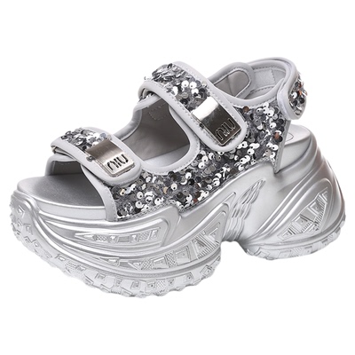 运动凉鞋女外穿亮片小个子沙滩鞋