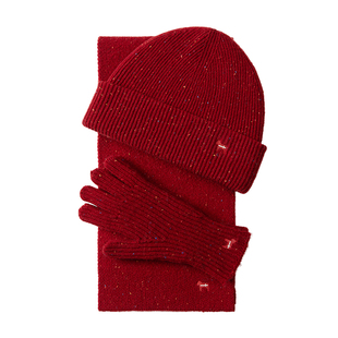 玖慕羊毛围巾三件套女秋冬红色保暖帽子手套装送女生本命马年礼物