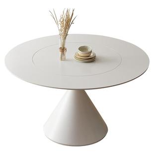 德利丰岩板餐桌法式奶油小红书纯白色网红小户型家用圆形岩板圆桌