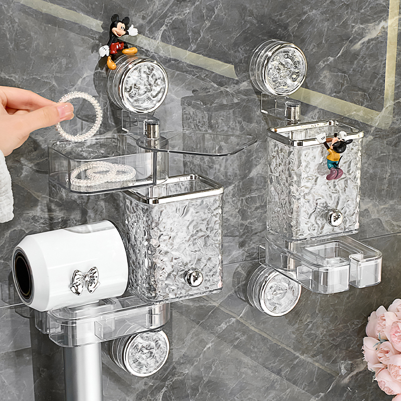 吸盘吹风机支架置物架浴室化妆室免打孔旋转懒人支架收纳层架吹风