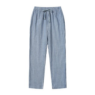 男士睡裤夏季全棉薄款居家裤纯棉条纹男家居裤宽松高腰休闲空调裤