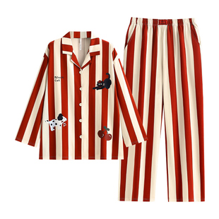 悦内情侣睡衣女款春秋季长袖纯棉家居服男士新年大红色本命年圣诞