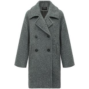 COCOBELLA灰色大翻领毛呢大衣女秋冬新款长毛绒呢子外套WL910A