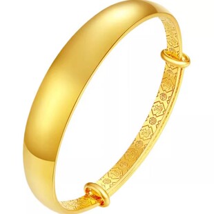 福字推拉黄金手镯女足金999妈妈款宽面真金包银手镯七夕节送老婆
