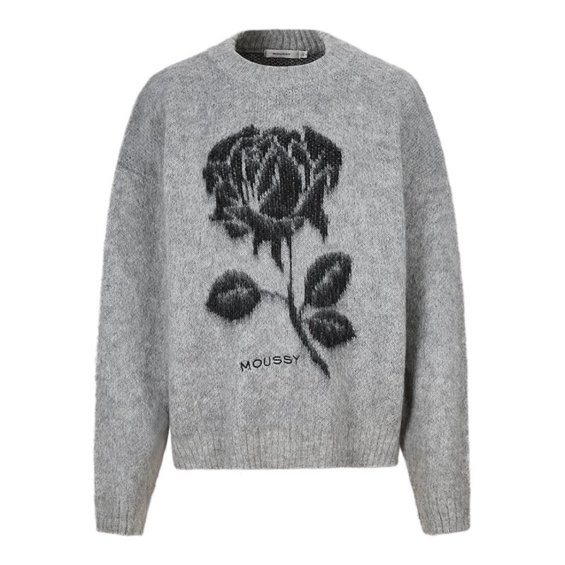 moussy 春季复古提花玫瑰图圆领针织衫毛衣028HAZ70-1341